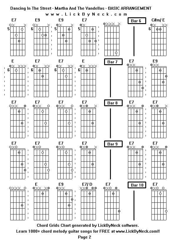 Chord Grids Chart of chord melody fingerstyle guitar song-Dancing In The Street - Martha And The Vandellas - BASIC ARRANGEMENT,generated by LickByNeck software.